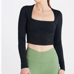 Beyond Yoga// Heather Rib Frame Cropped Pullover